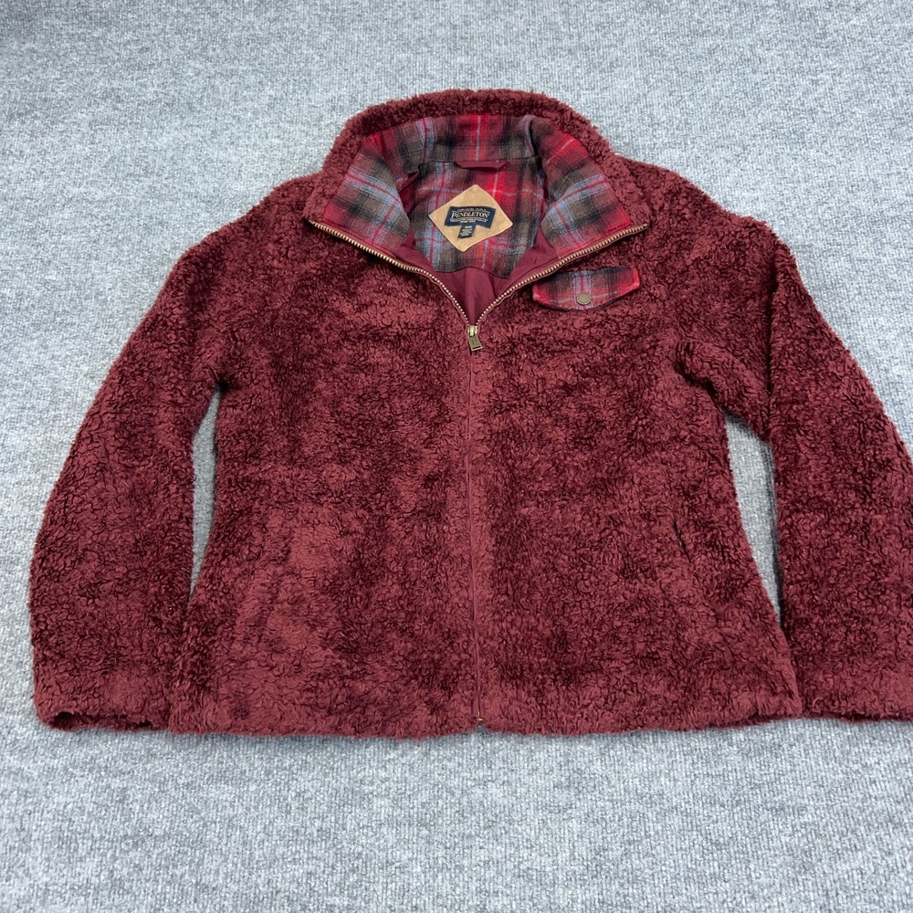 Pendleton Jacket Women M Maroon Sherpa Fleece Fuzzy Acrylic Western Full Zip
